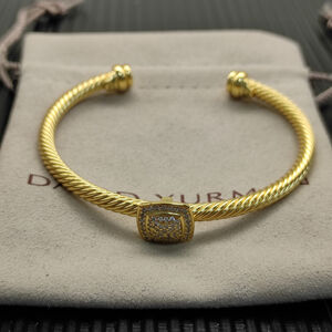 David Yurman Gold 4mm Full Diamond Square Diamond Button bracelet